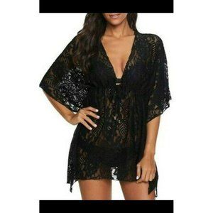 Black Lace pullover butterfly cover up, adjustable under bust string size XL